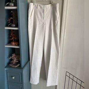Express Editor Relaxed Trouser mid rise white with Silver Metallic Thread Sz 4L